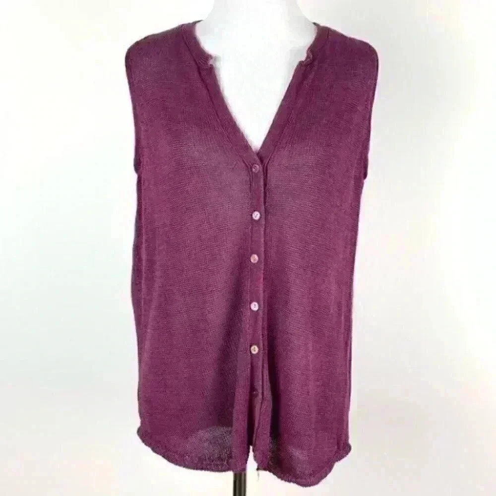J Jill sweater sz M purple cardigan vest 75% Linen